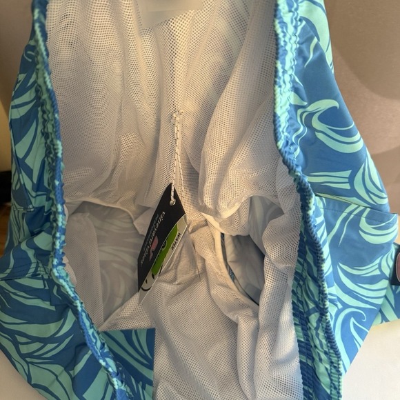 Vineyard Vines Men's Performance Swim Trunks Large Aqua Blue/White Mesh Liner - Picture 11 of 15